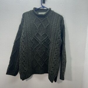 Aran Crafts Sweater Mens S Green Chunky Wool Cable Knit Fisherman Made Ireland